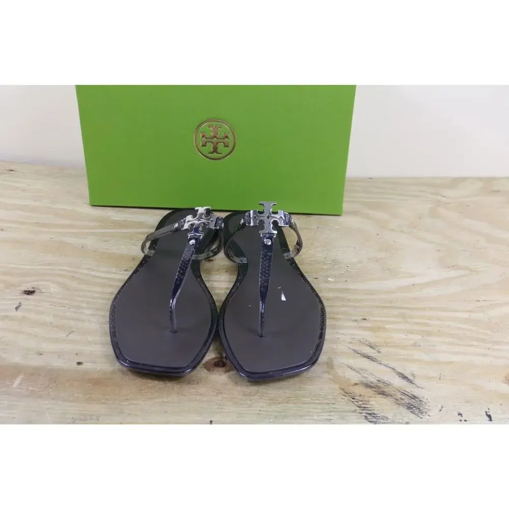 Tory Burch Sandals 10 Ash Brown Snake Print Roxanne Jelly Shoes Flats Like New